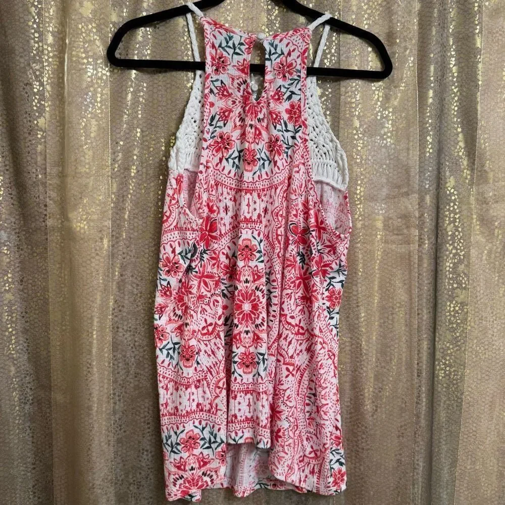 Torrid Red Ivory Knit Macramé High Neck Boho Print Tank Size 0‎ Large NWT